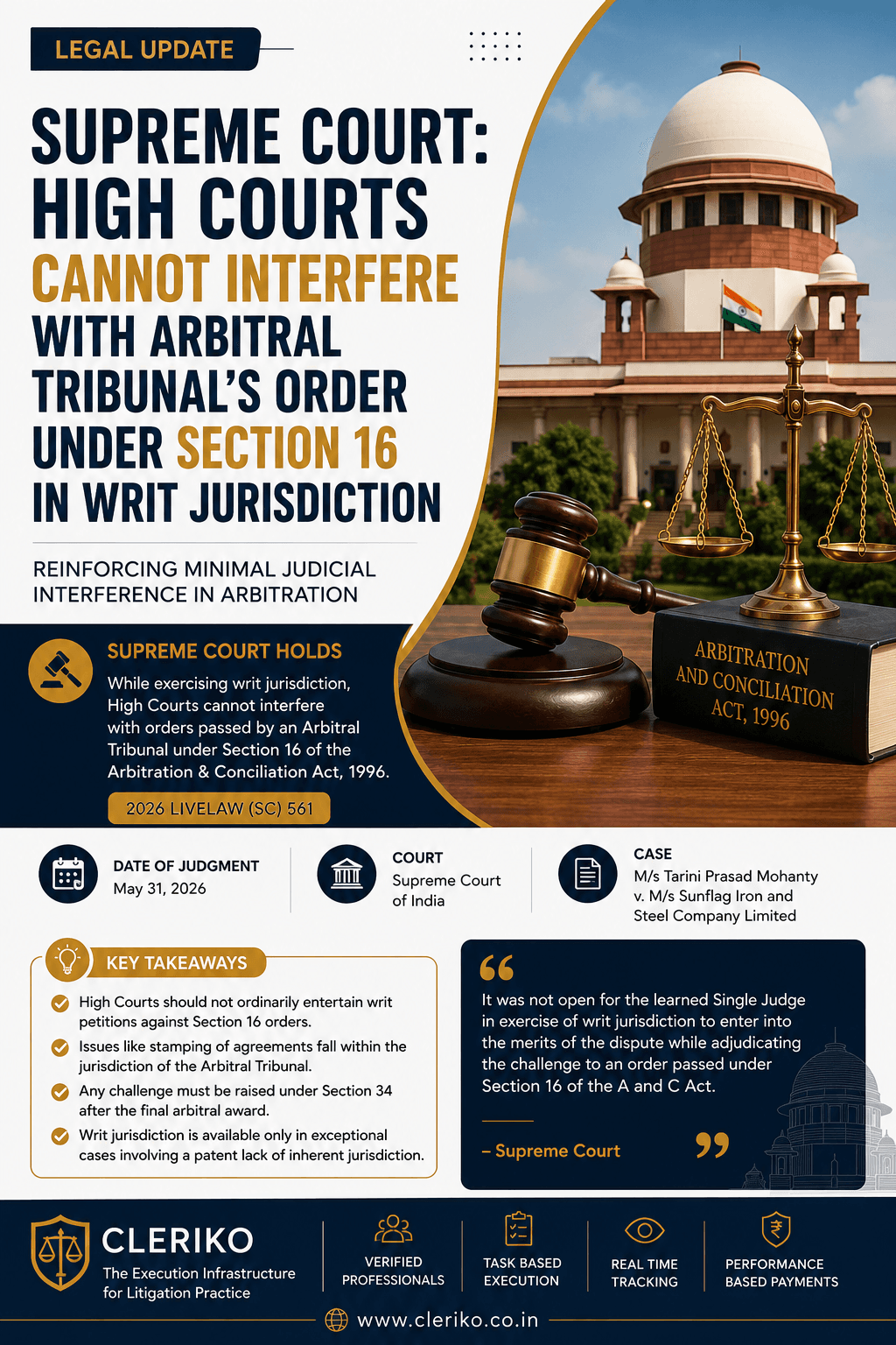 Supreme Court: High Courts Cannot Interfere with Arbitral Tribunal's Section 16 Orders in Writ Jurisdiction